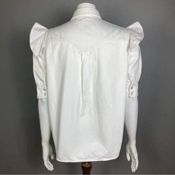 NEW Zadig & Voltaire shirt jacket Large western pearl snap ruffle Toky white - Picture 9 of 16